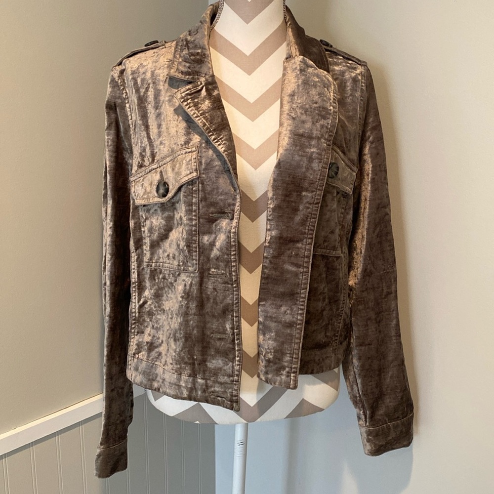 CAbi Sunday Topper Jacket Platinum Velvet or Velour button front